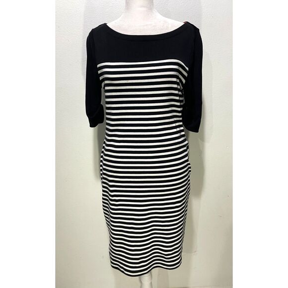Lauren Ralph Lauren dress stripes coastal nautical black white casual women's MP - Picture 1 of 5